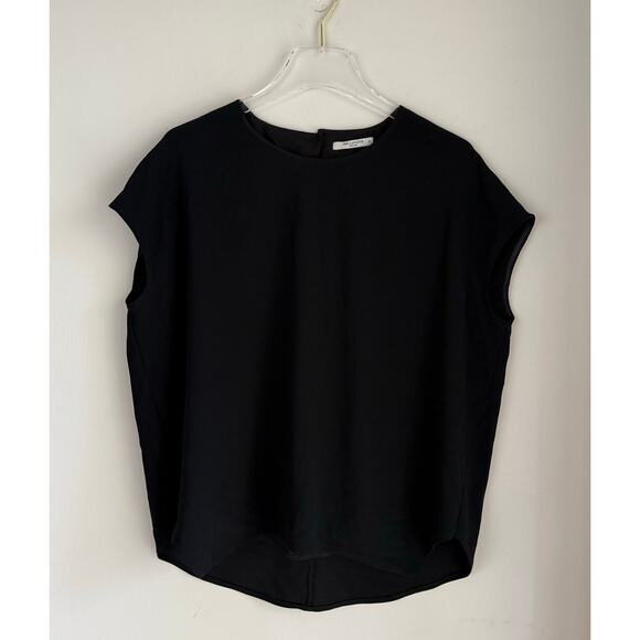 MM Lafleur The Didion Top Crepe Cap Sleeve Blouse Black Sz Medium Boxy Crewneck - Picture 2 of 8